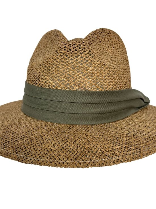 Summer Club Other - Summer Club Straw Sun Hat L XL Wide Brim Fedora Boho Beach Olive Band Festival
